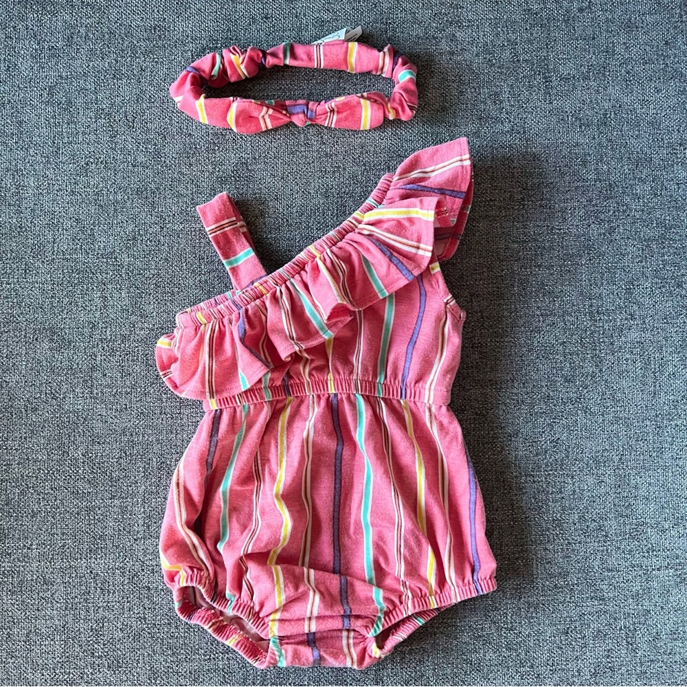 Jessica Simpson Baby Girls Ruffles Romper and Headband Size 3/6 Months